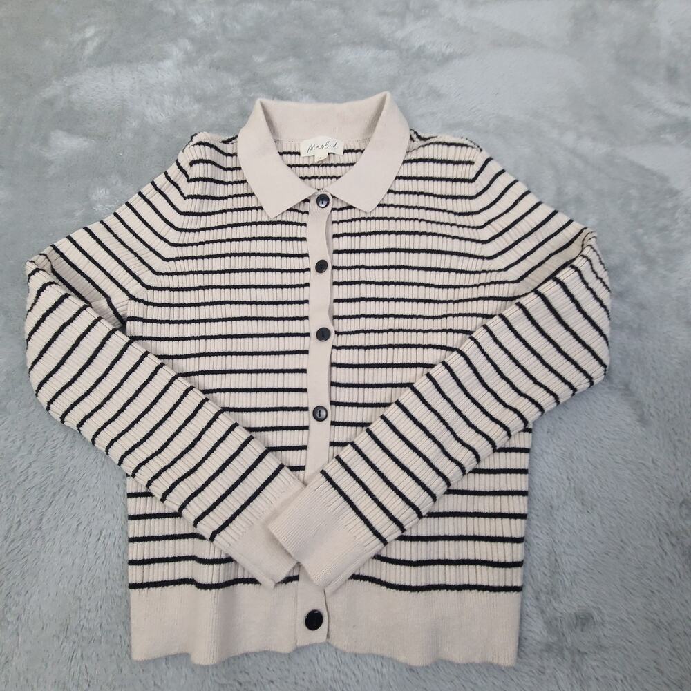 Marled Clothing Women's Cotton Sweater size Large Beige Striped Pullover